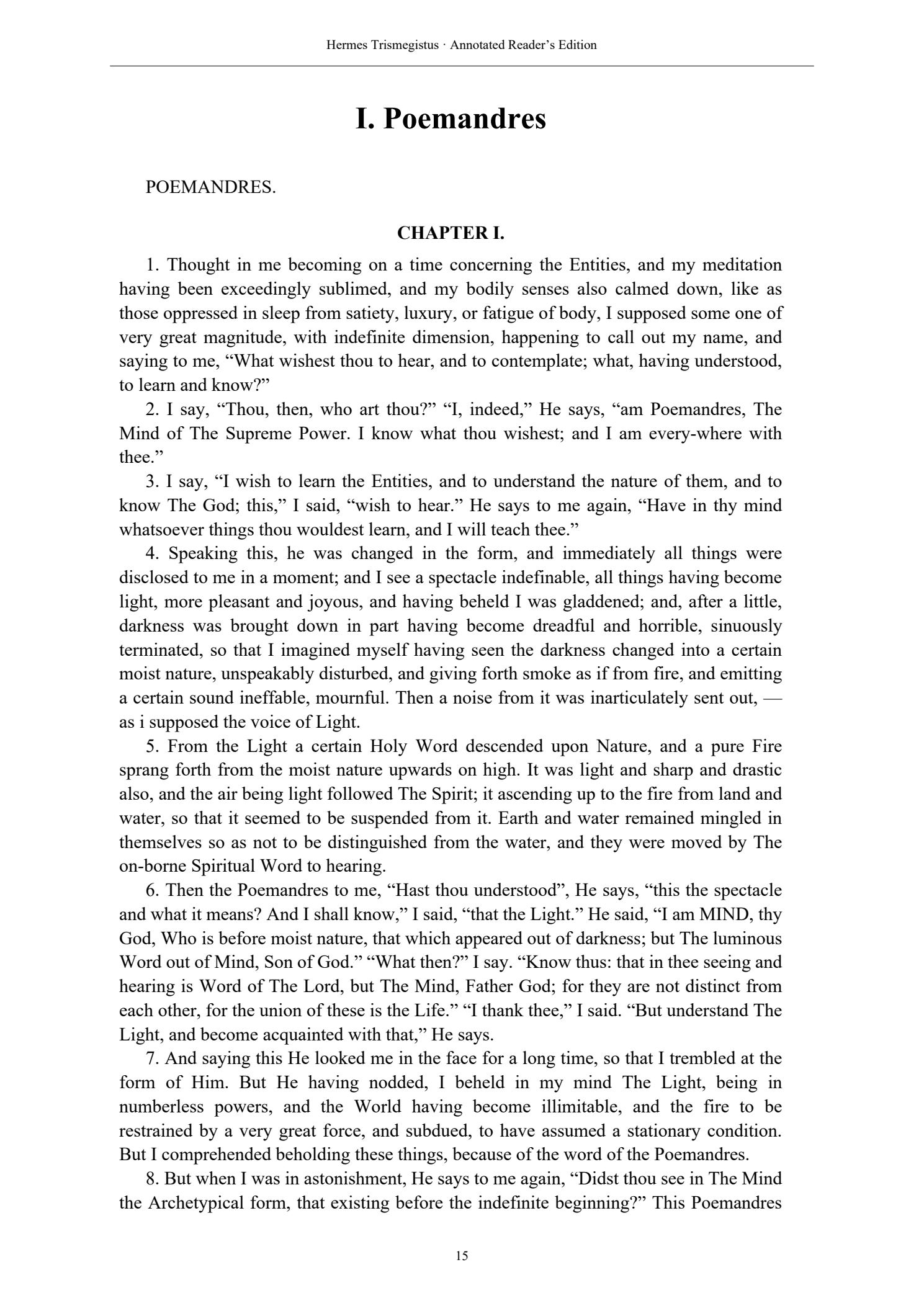 Opening page of Poemandres in the Hermes Trismegistus reader’s edition