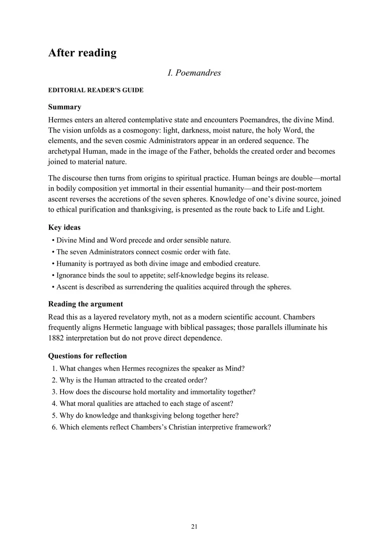Poemandres reader guide — The Theological and Philosophical Works of Hermes Trismegistus