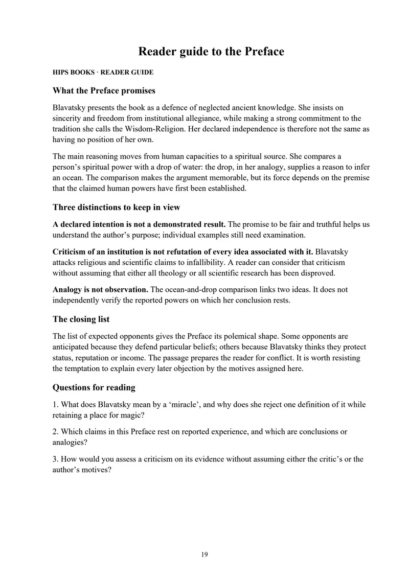 Reader guide to the Preface — Isis Unveiled, Volume I: Science