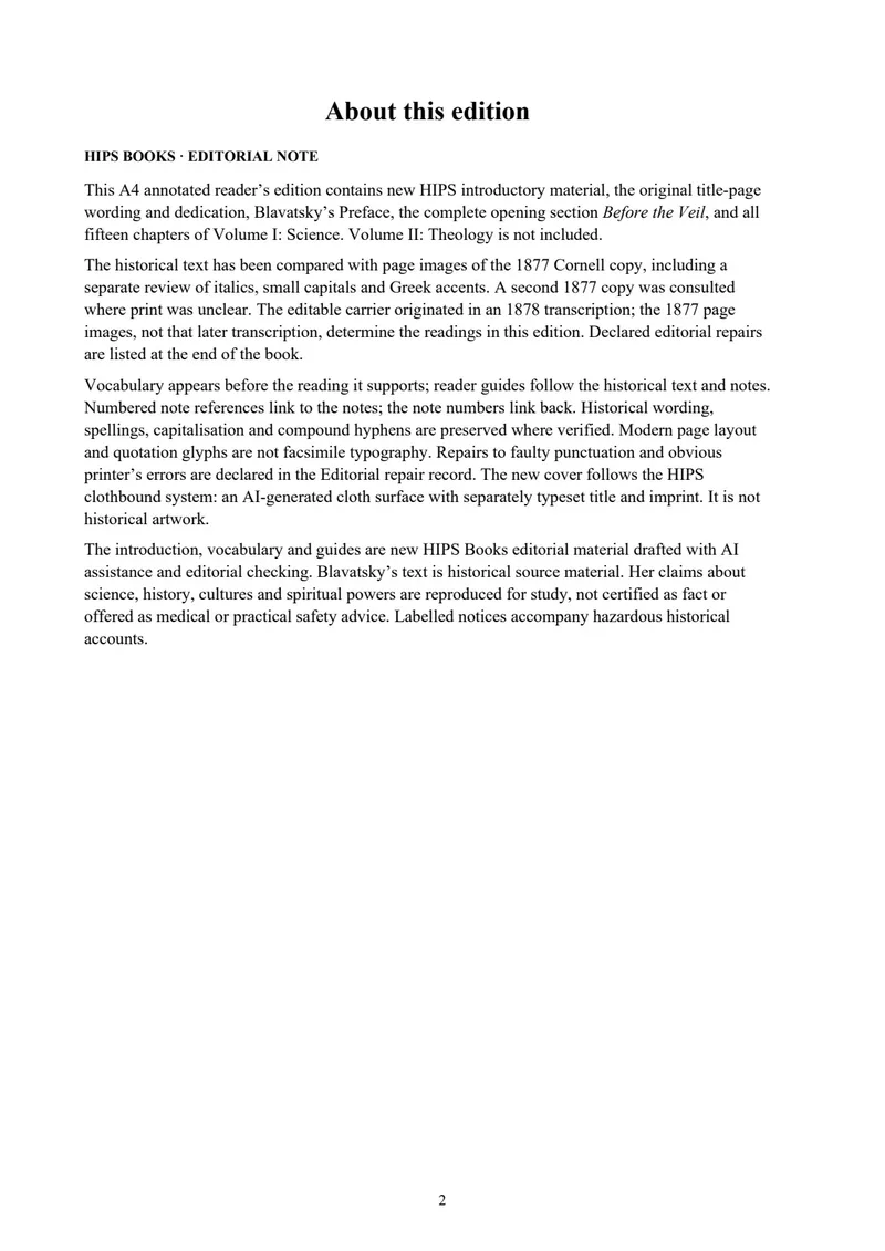 About this edition — Isis Unveiled, Volume I: Science