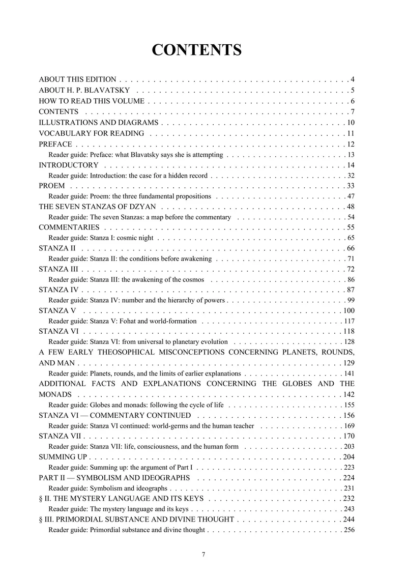 Contents and reader-guide links — The Secret Doctrine, Volume I: Cosmogenesis