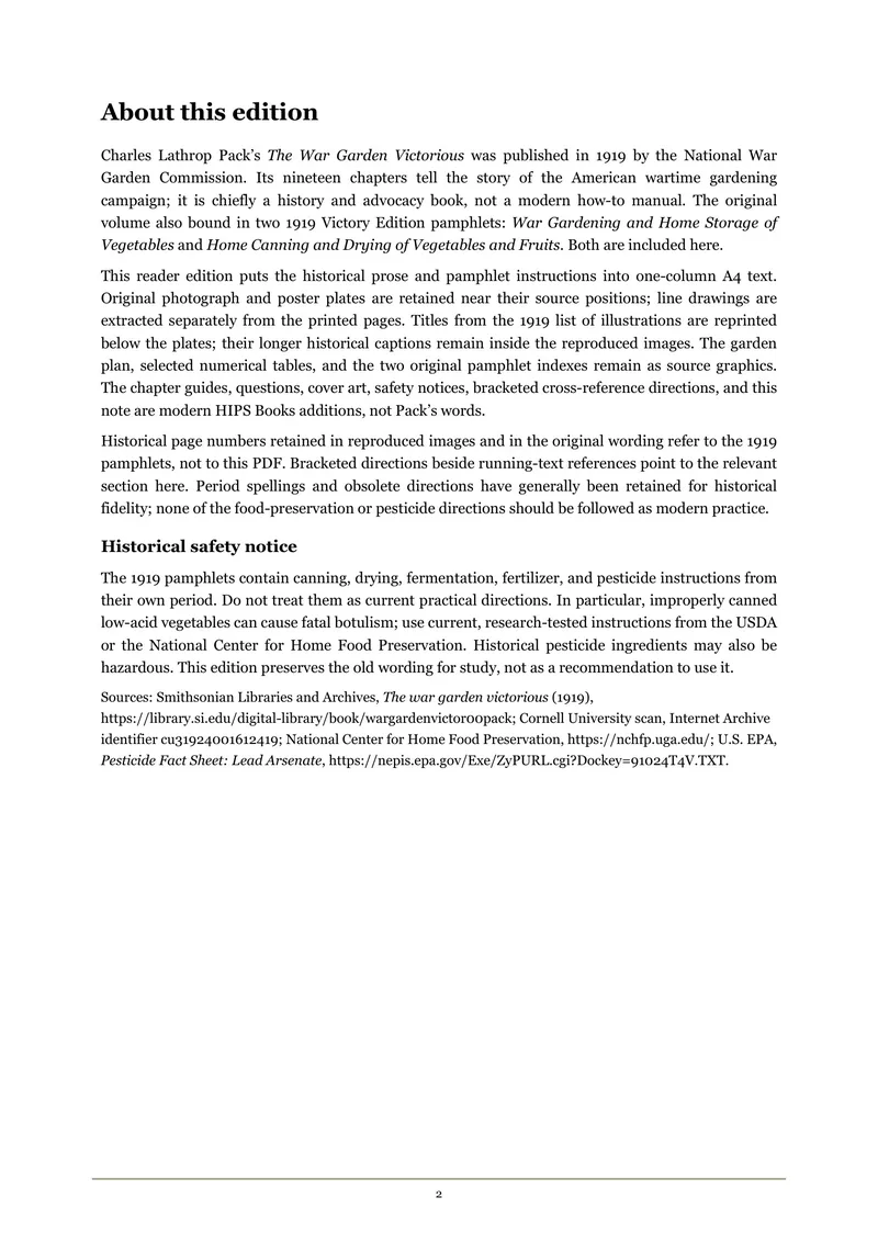 Edition scope and historical safety notice — The War Garden Victorious