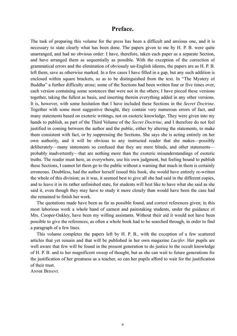 Annie Besant’s historical preface — The Secret Doctrine, Volume III