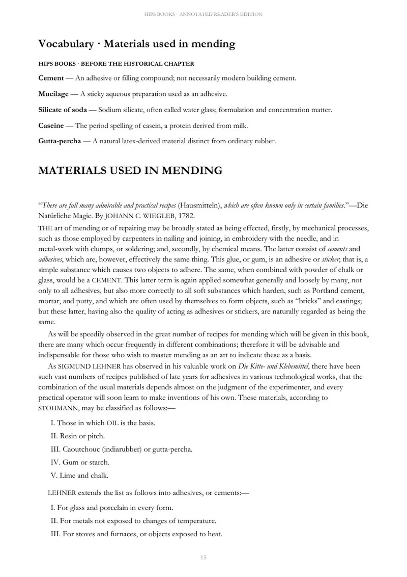 Page 15 of A Manual of Mending and Repairing: Vocabulary and the first chapter