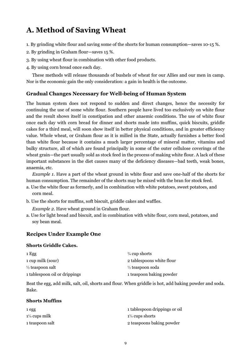 Page 9 of Methods of Saving Wheat, Meat, Sugar and Fat: Historical text: Section A