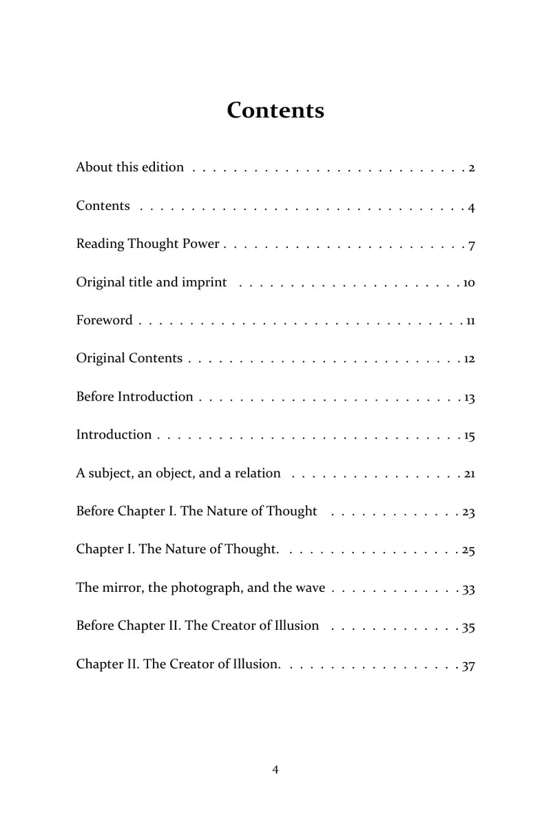Page 4 of Thought Power: Its Control and Culture: Contents