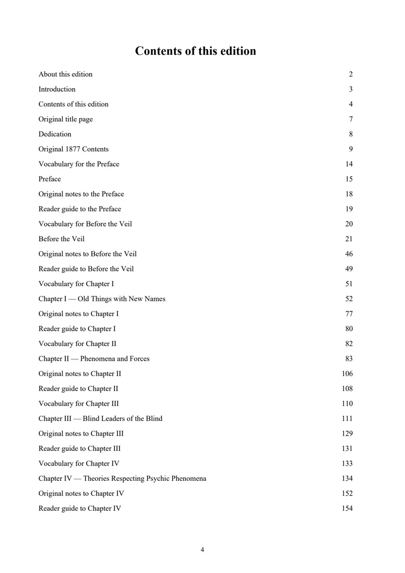 Contents of this edition — Isis Unveiled, Volume I: Science