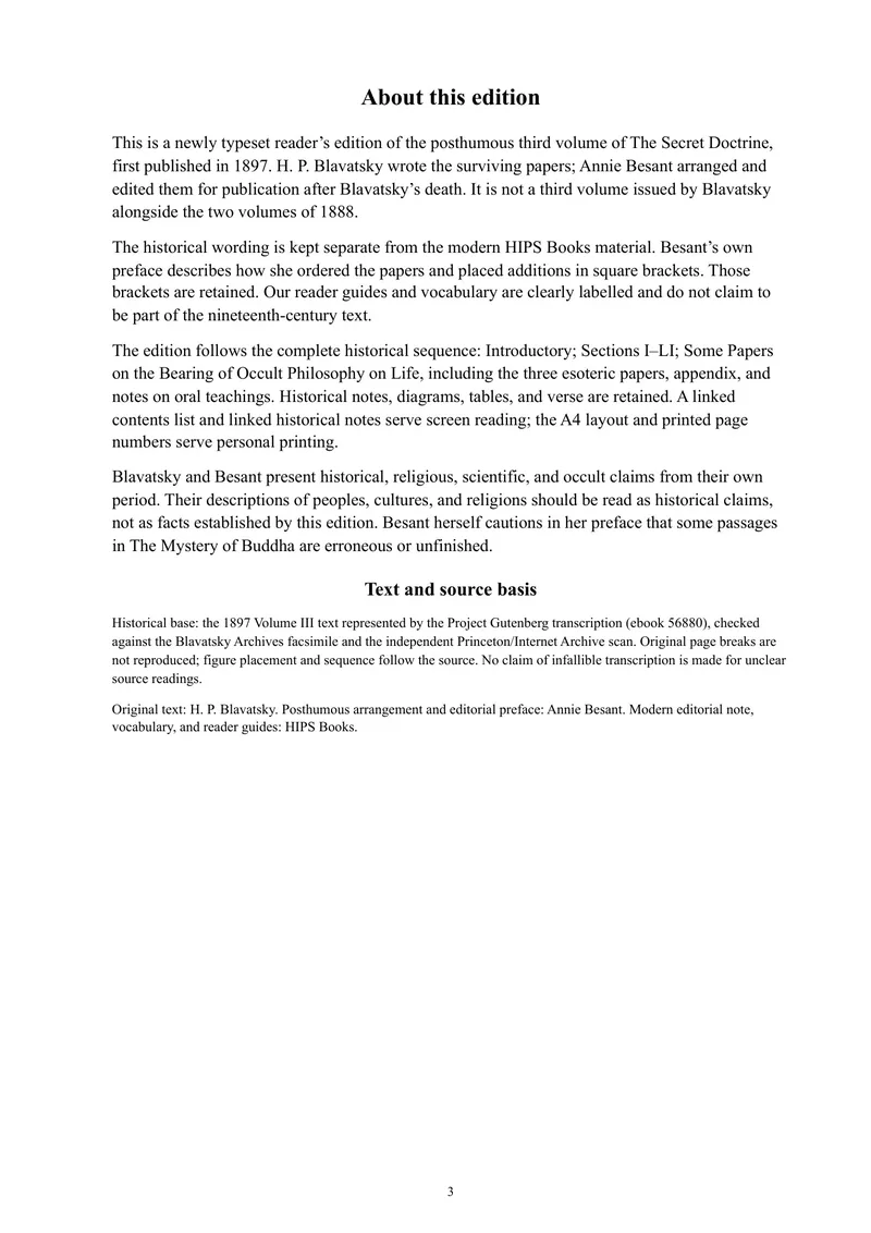 About the posthumous edition — The Secret Doctrine, Volume III