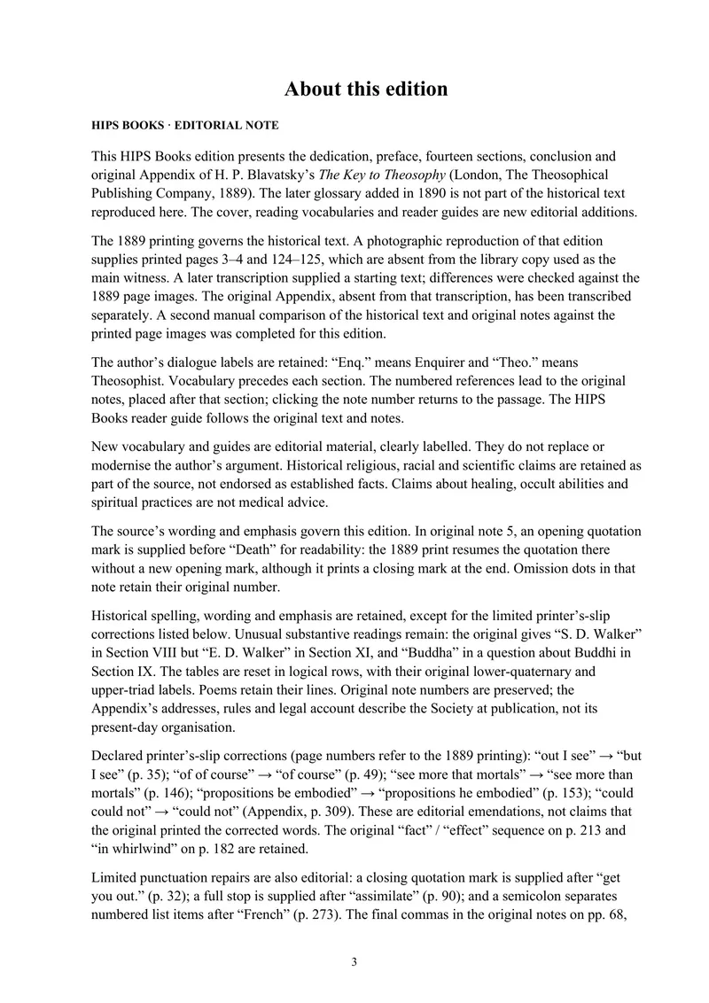 About the 1889-based edition — The Key to Theosophy