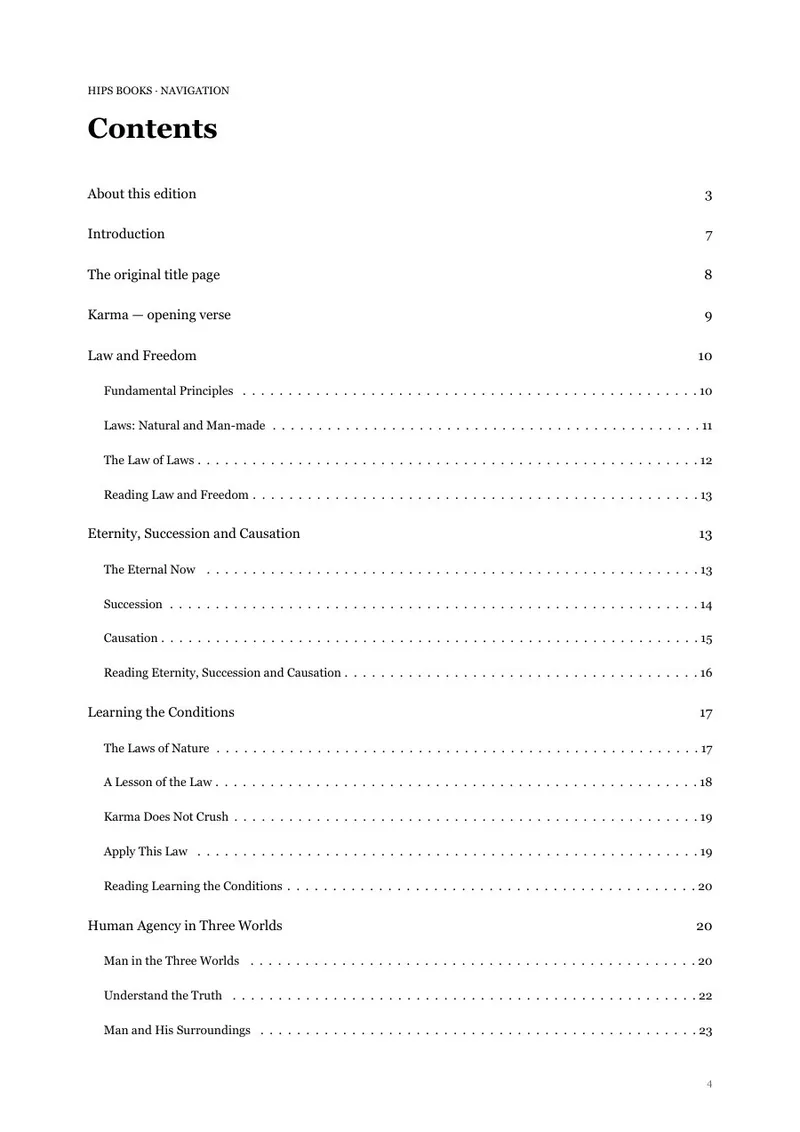 A Study in Karma: contents page