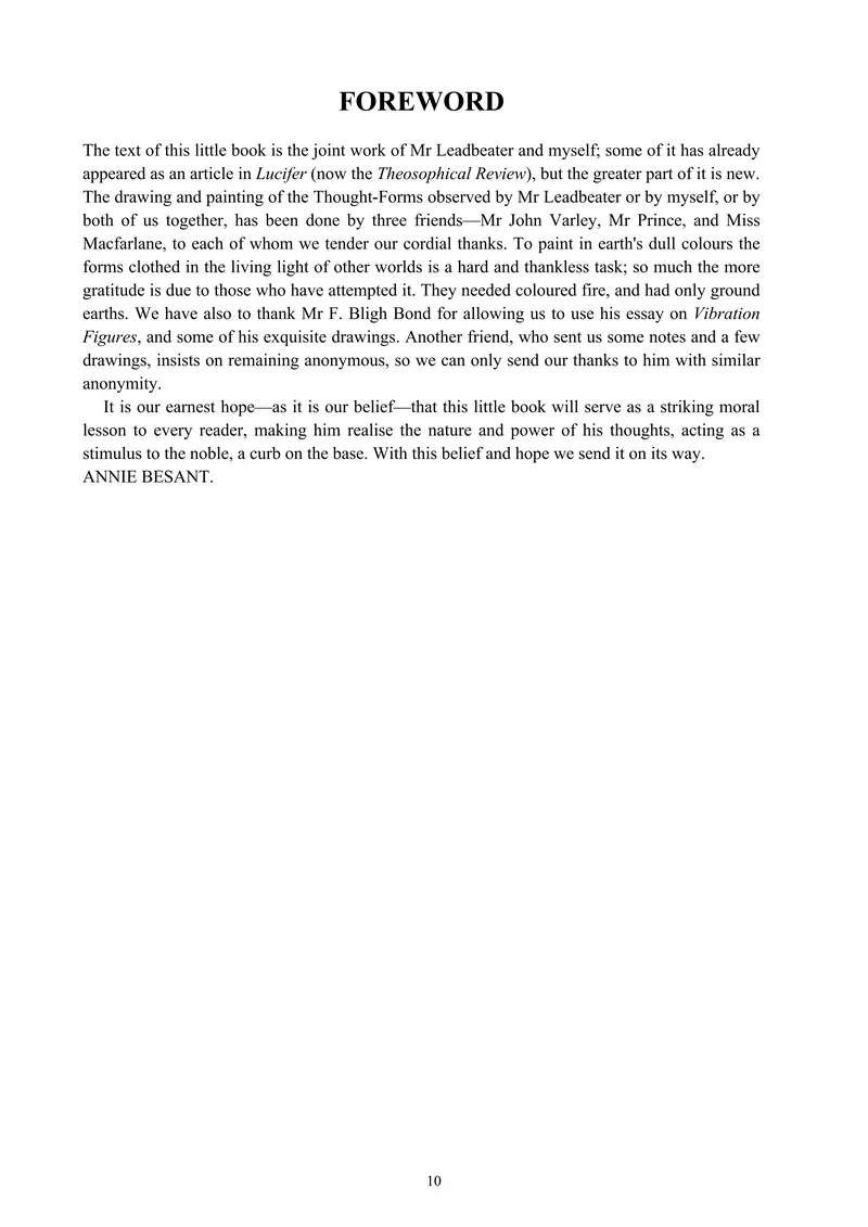 Opening page of the Thought-Forms foreword by Annie Besant and C. W. Leadbeater