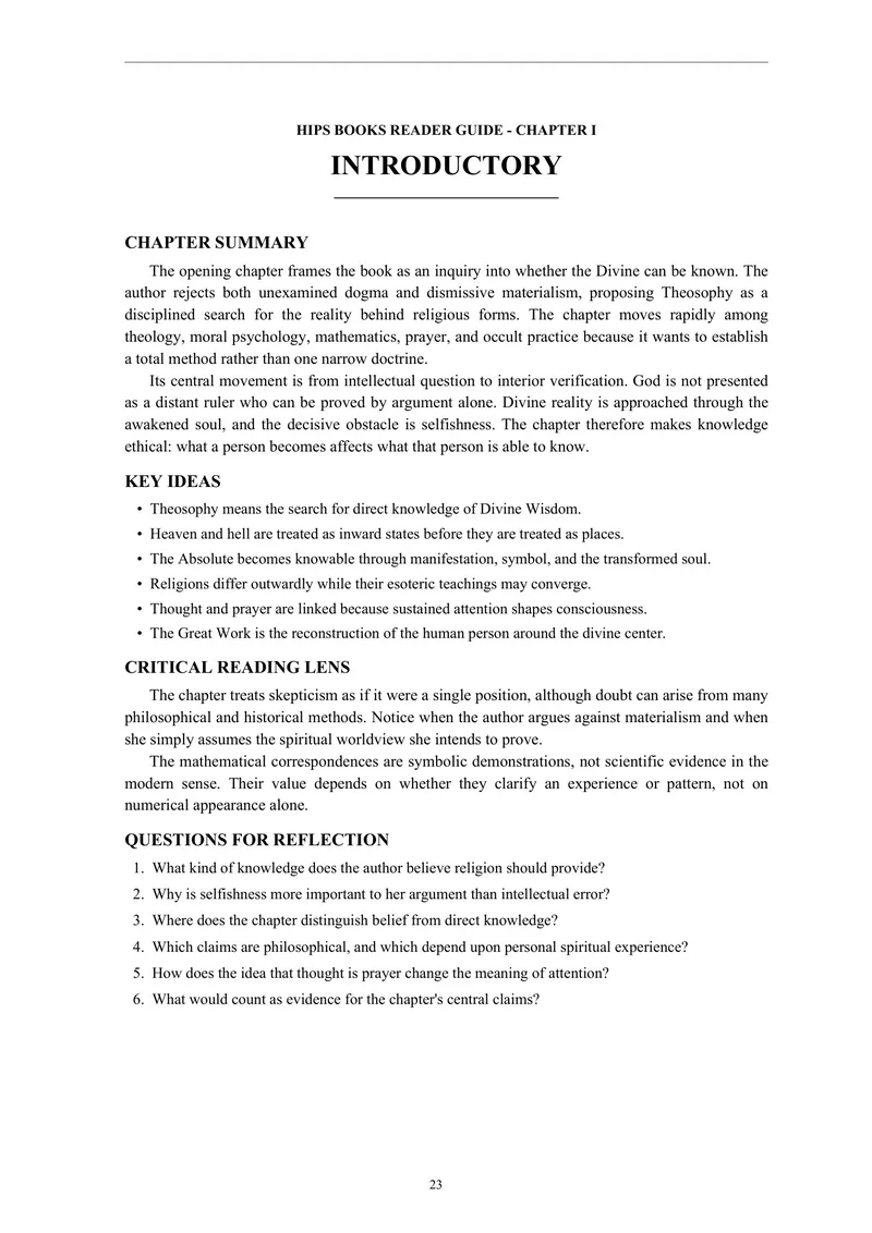 Chapter I reader guide — The Mystery of the Ages